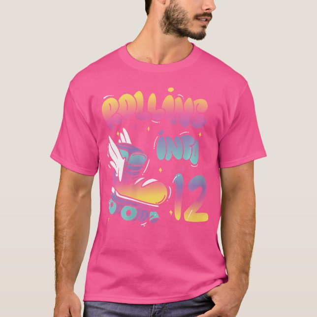 Camiseta Wo Rolling Into 12 Backprint Roller Skating Birthd (Anverso)