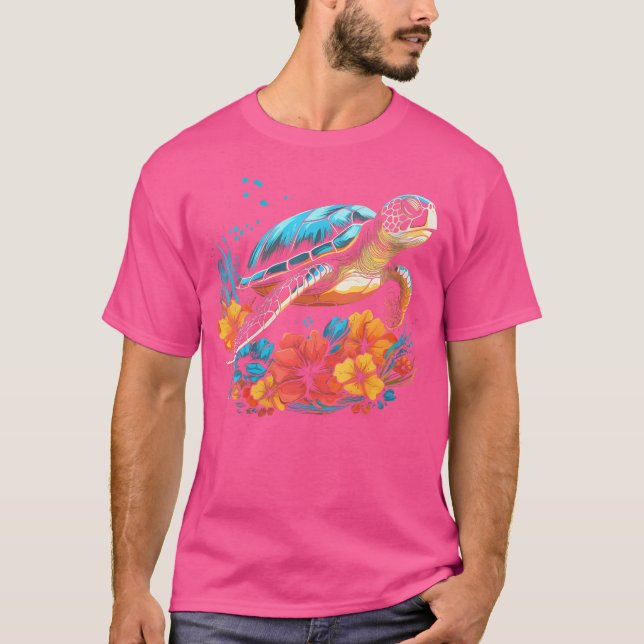 Camiseta Wo Sea Turtle Flores Hawaianas Buceo Hawaii Scuba (Anverso)