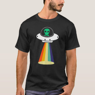 Camiseta Woke Alien Spaceship Rainbow Beam Area 51 I Believ