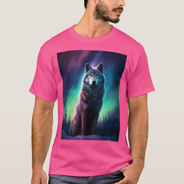 Camiseta Wolf Alaska Luz del Norte Aurora Borealis (Anverso)
