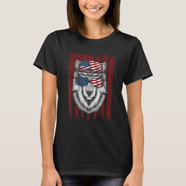 Camiseta Wolf American Flag Usa 4th Of July   Men Women Wol (Anverso)