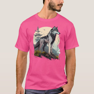 Camiseta Wolf Animal Wolves Gray Mountain Forest Moon Wolf