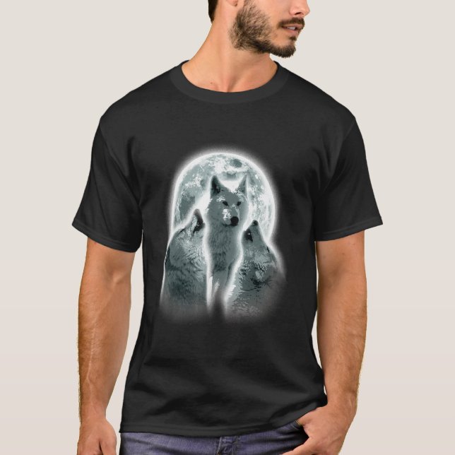 Camiseta Wolf Animals Howls Moon Print Animal Wolf (Anverso)