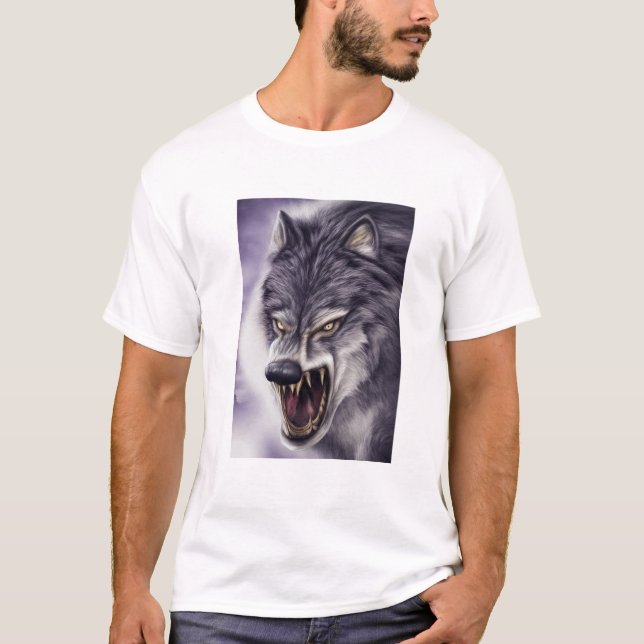 Camiseta Wolf Art - Bestia Con Fangs Tee, Lobo En Modo Ataq (Anverso)