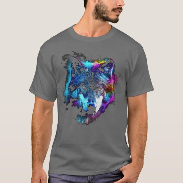 Camiseta Wolf Art Colourful Animal Motif Artwork Wolf funny (Anverso)