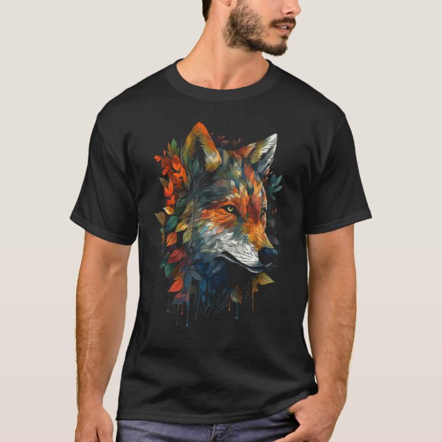 Camiseta Wolf autumn leaves animal motif artwork  animal wo (Anverso)