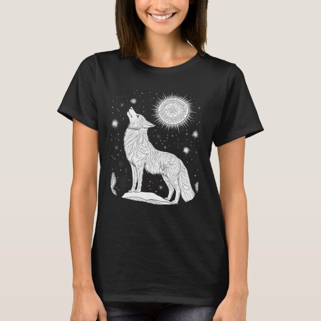 Camiseta Wolf bei Nacht unter magischem Sternenhimmel (Anverso)