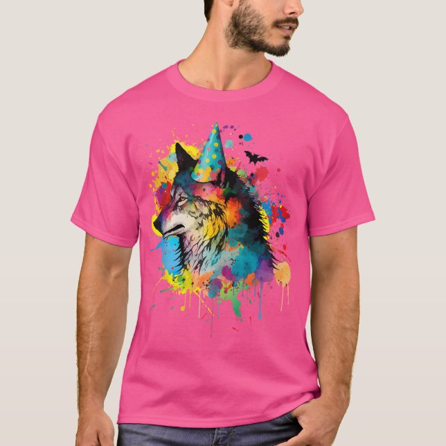 Camiseta Wolf Birthday Gorra Fiesta temática Lobos pintura  (Anverso)