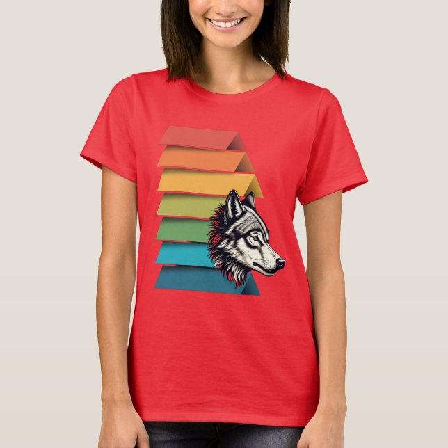 Camiseta Wolf Breaking Through Color Stripes – Bold Graphic (Anverso)