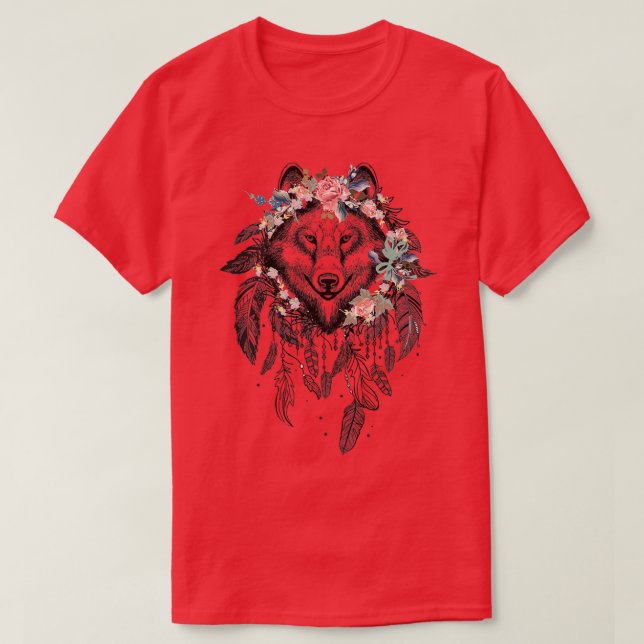 Camiseta Wolf Dreamcatcher con flor (Diseño del anverso)