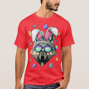Camiseta Wolf Easter Bunny Ears Caza divertida de huevos de