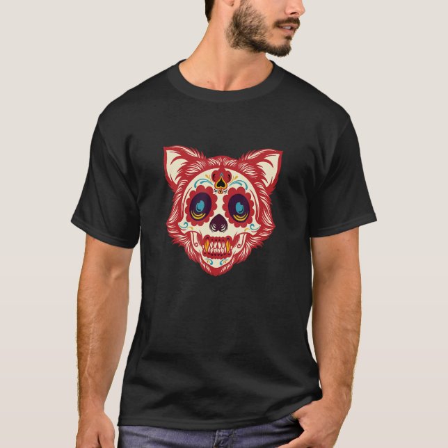 Camiseta Wolf Fangs Sugar Skull México Calavera Dia De Los  (Anverso)