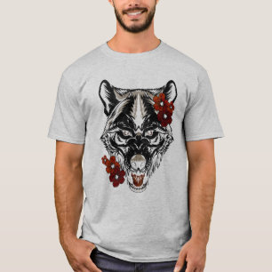 Camiseta Wolf Flower Tatoo Vintage