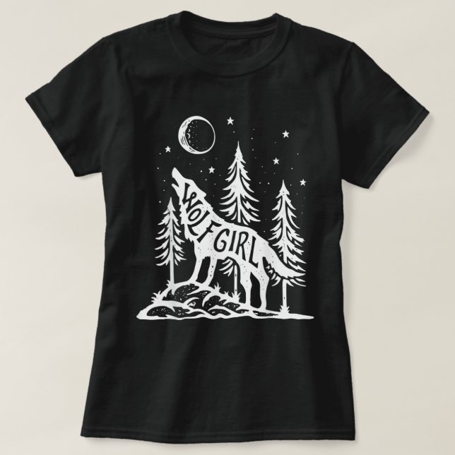 Camiseta Wolf Girl Forest Howling Moon Graphic Tee (Diseño del anverso)