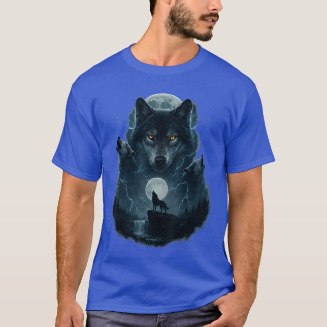 Camiseta Wolf Howling at Moon Graphic Tees Men Wolves (Anverso)