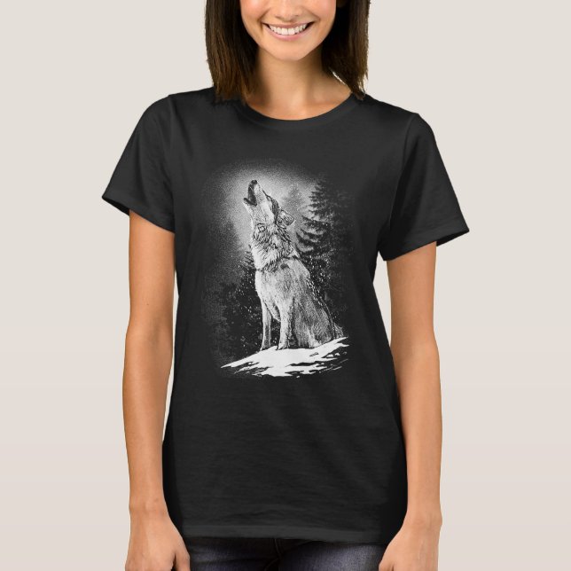 Camiseta Wolf Howling At Moon Lone Alpha Nativo Estadounide (Anverso)