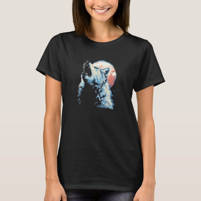 Camiseta Wolf Howling con luna llena en segundo plano - Wol (Anverso)
