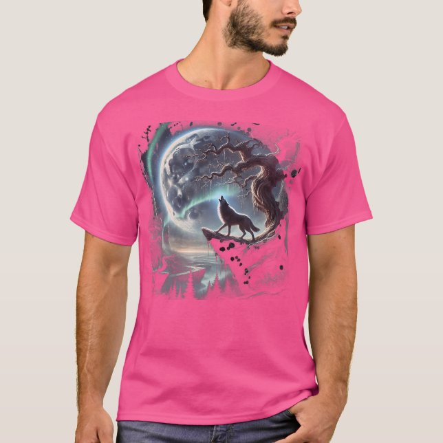 Camiseta Wolf Howling En Crescent Moon (Anverso)