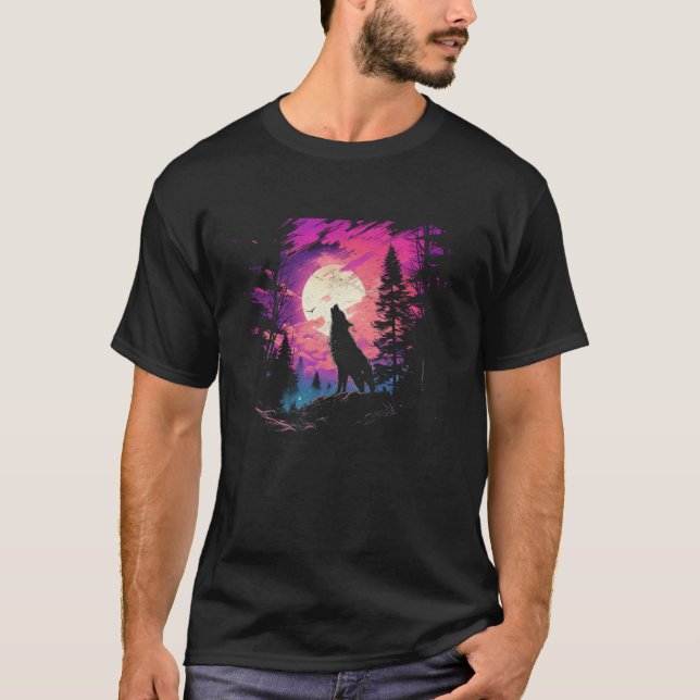 Camiseta Wolf Howling en el parque nacional de la Luna (Anverso)