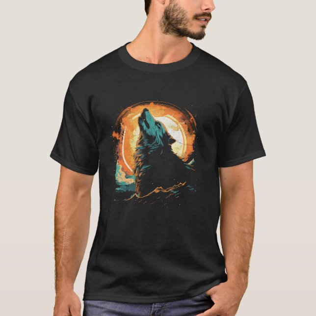 Camiseta Wolf Howling En El Parque Nacional De La Luna Alas (Anverso)