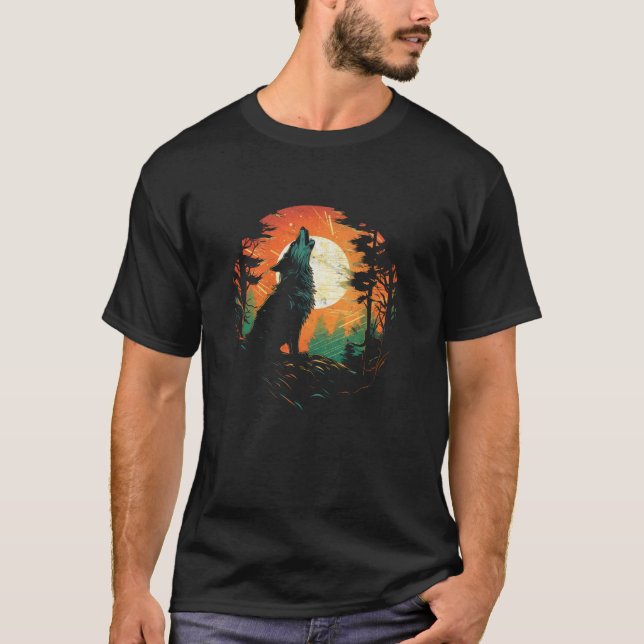 Camiseta Wolf Howling En El Parque Nacional Moon Mens Wildl (Anverso)
