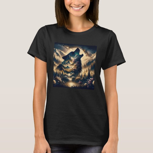 Camiseta Wolf Howling en la Luna (Anverso)