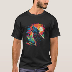 Camiseta Wolf Howling En La Luna Brillantes Hombres De La N