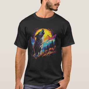 Camiseta Wolf Howling En La Luna Brillantes Hombres De La N