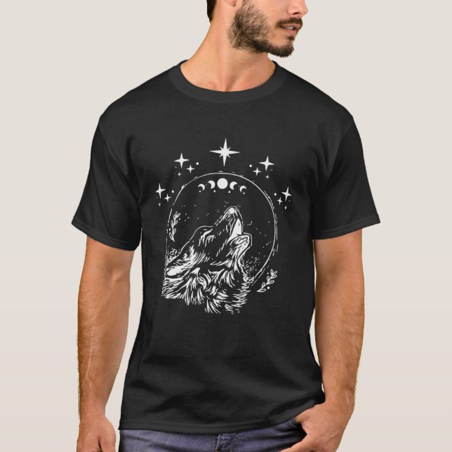 Camiseta Wolf Howling En La Luna Celestial (Anverso)