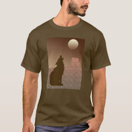 Camiseta Wolf Howling en la Luna en Brown y Tan