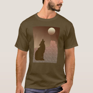 Camiseta Wolf Howling en la Luna en Brown y Tan
