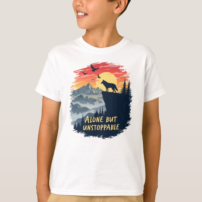 Camiseta Wolf Howling En La Luna Sola Pero Imparable (Anverso)