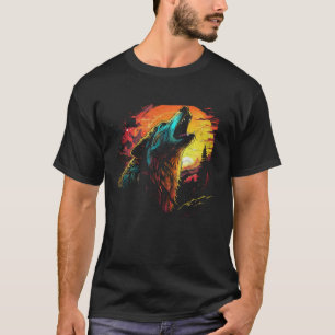 Camiseta Wolf Howling en la Luna Vida Silvestre de Alaskan