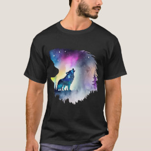 Camiseta Wolf Howling en las auroras boreales