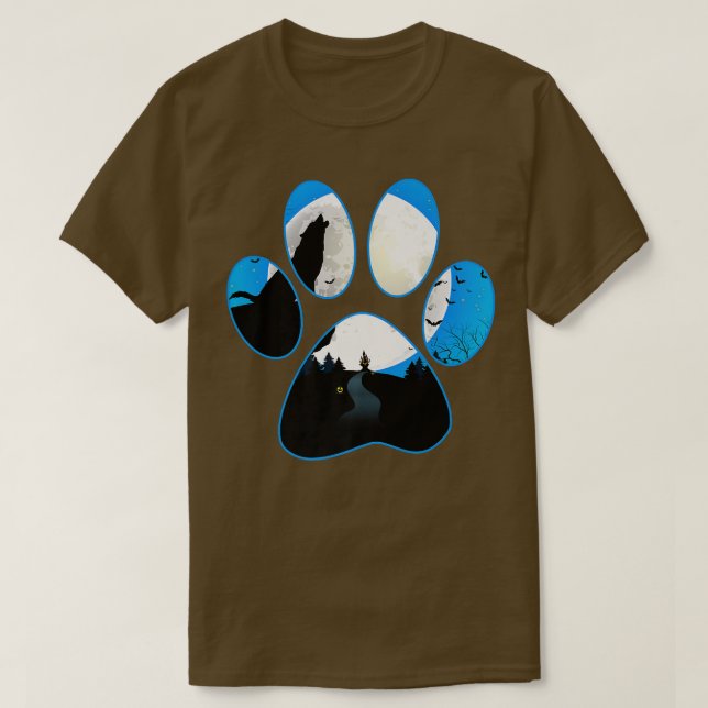 Camiseta Wolf Howling En Moon Blue Dog Paw Halloween  (Diseño del anverso)