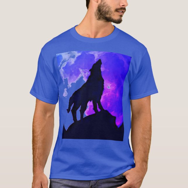 Camiseta Wolf Howling en Moon Deep Royal Blue (Anverso)