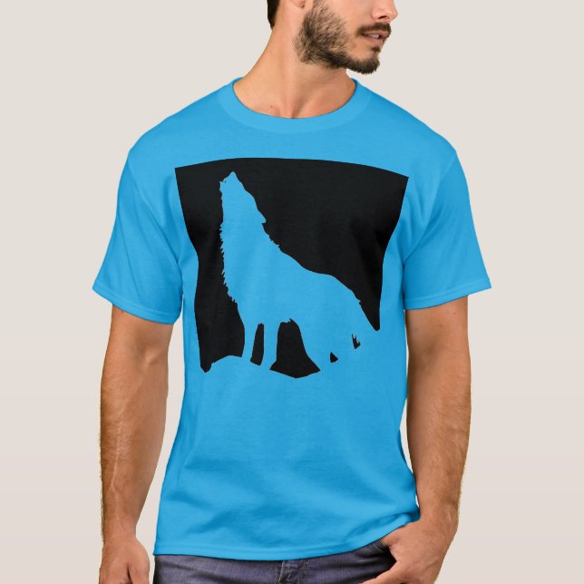 Camiseta Wolf Howling en Moon Pop Art Azul Verde azulado (Anverso)