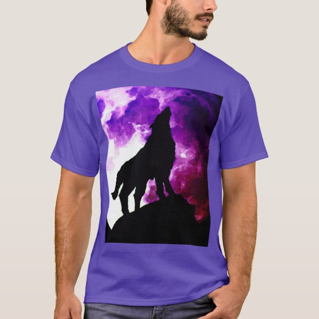Camiseta Wolf Howling en Moon Purple Color (Anverso)