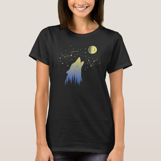 Camiseta Wolf Howling En Stars Constellations Y Moon Wol (Anverso)