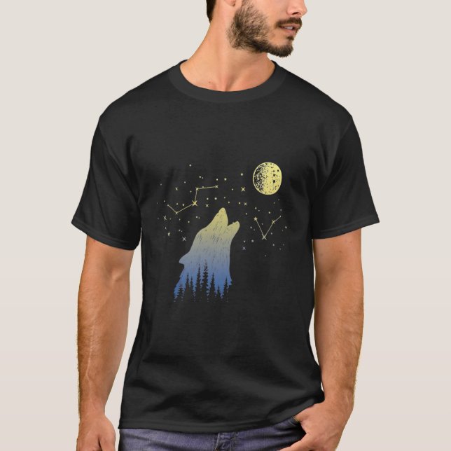 Camiseta Wolf Howling En Stars Constellations Y Moon Wolf (Anverso)