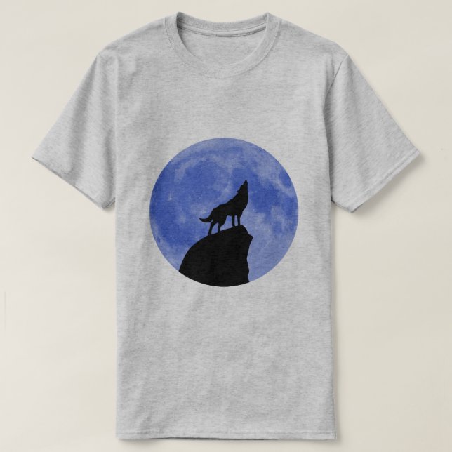 Camiseta Wolf Howling en una luna azul (Diseño del anverso)
