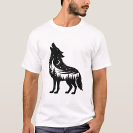Camiseta Wolf Howling Forest Stars Moon animal lover