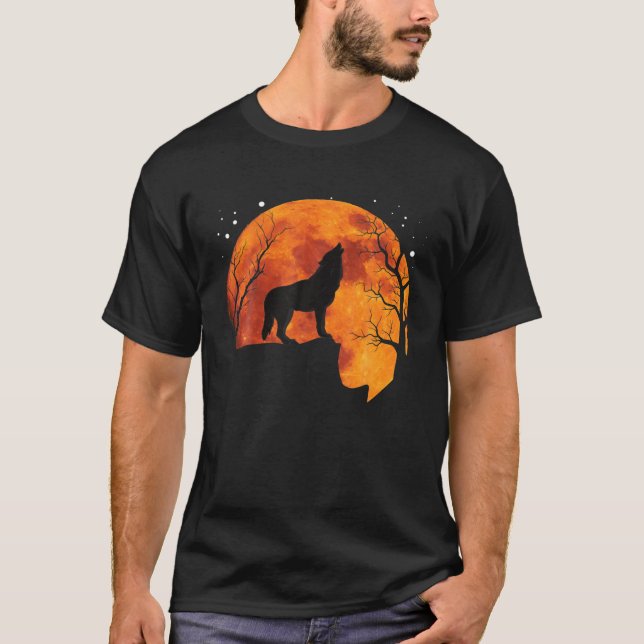 Camiseta Wolf Howling Full Moon Forest Nature Wol (Anverso)