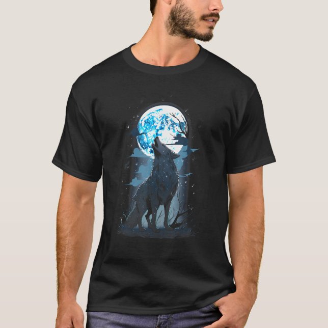 Camiseta Wolf Howling Full Moon Wild Animal Forest Graphic_ (Anverso)