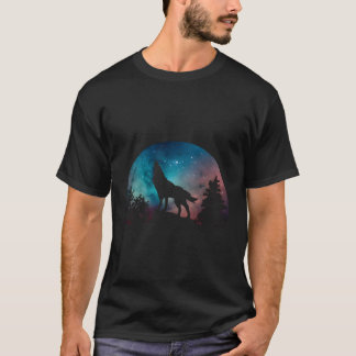 Camiseta Wolf Howling Moon Espacio cósmico Galaxia Lobos de