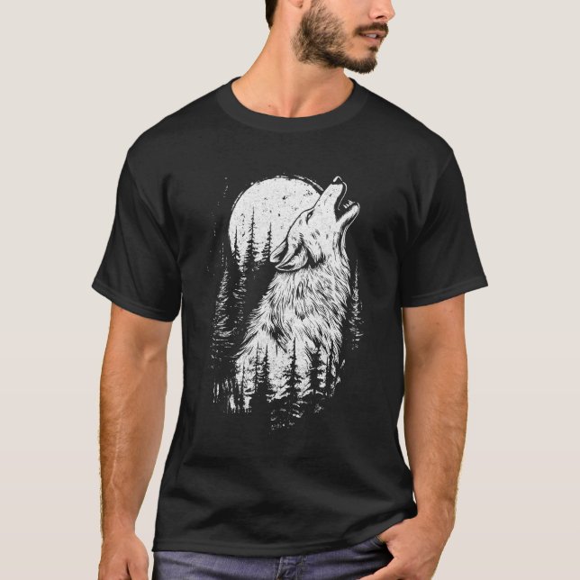 Camiseta Wolf Howling Moon Forest Nature Animal Gr (Anverso)