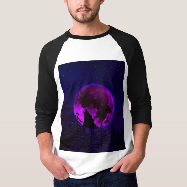 Camiseta WOLF HOWLING MOON MAGENTA (Anverso)