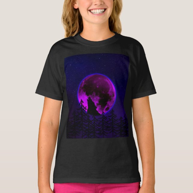 Camiseta WOLF HOWLING MOON MAGENTA (Anverso)