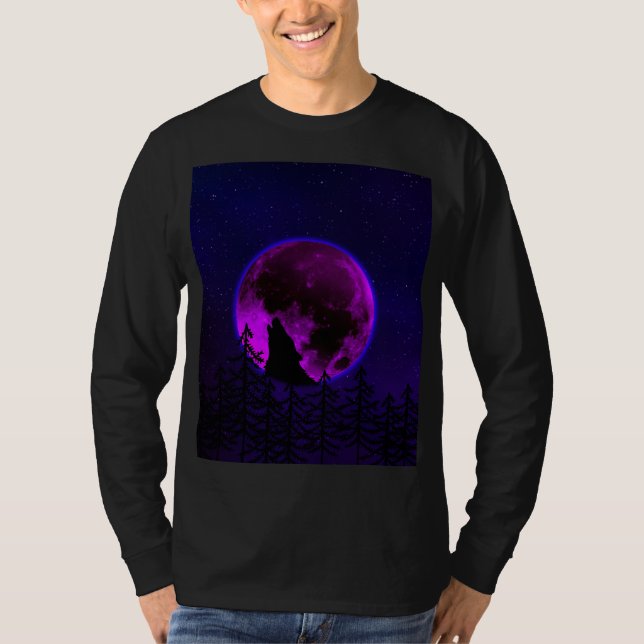 Camiseta WOLF HOWLING MOON MAGENTA (Anverso)