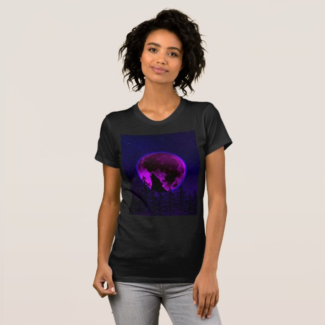 Camiseta WOLF HOWLING MOON MAGENTA (Anverso completo)